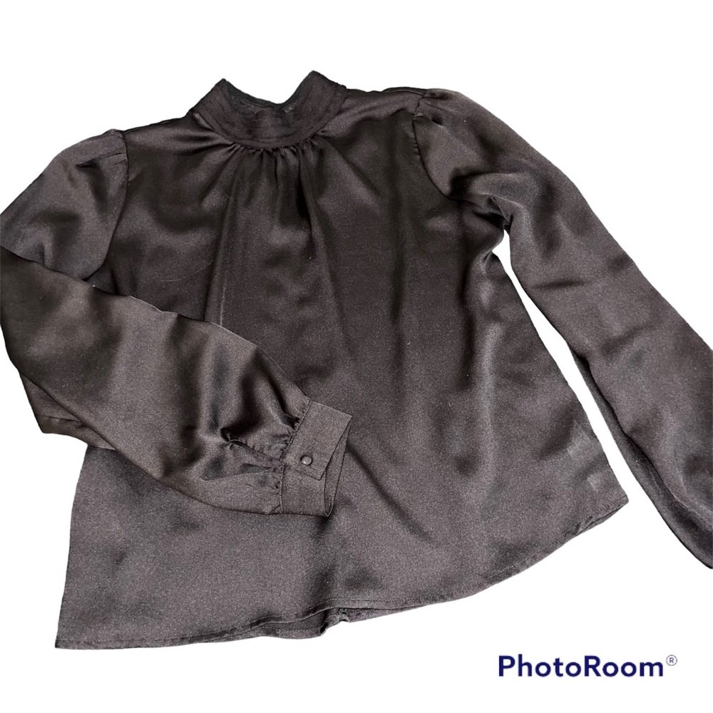 Black Chiffon Mock Neck Blouse